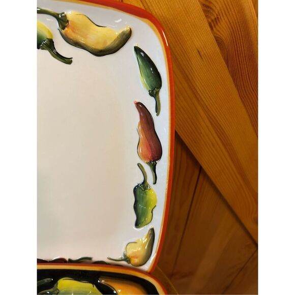 Clay Art Caliente Hand Painted StoneLite Serving Dishes Square Set Of 2 11” (847 - Picture 6 of 14